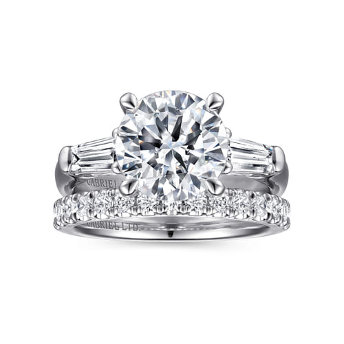 14K White Gold Round Three Stone Diamond Engagement Ring