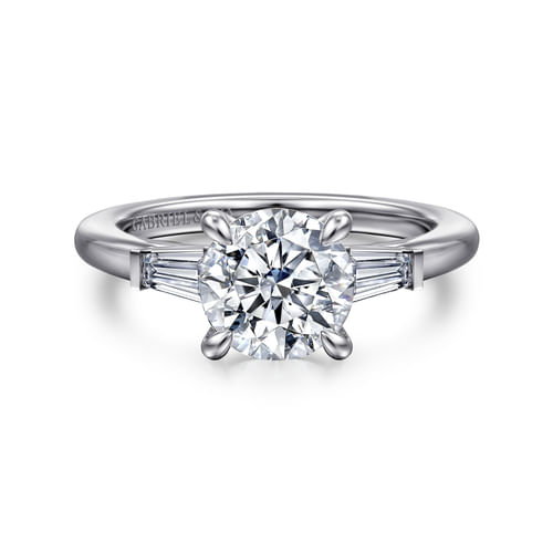 14K White Gold Round Three Stone Diamond Engagement Ring