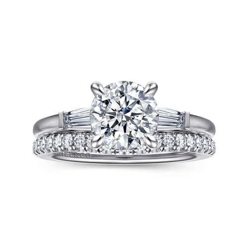 14K White Gold Round Three Stone Diamond Engagement Ring