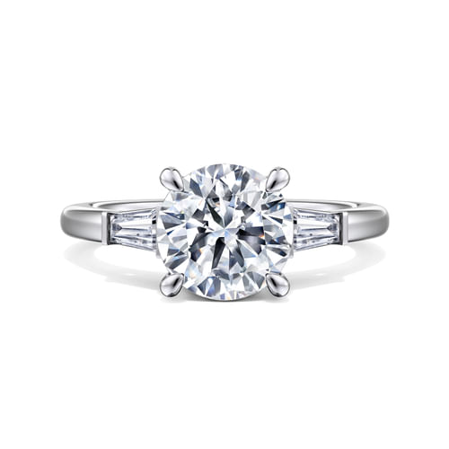 14K White Gold Round Three Stone Diamond Engagement Ring