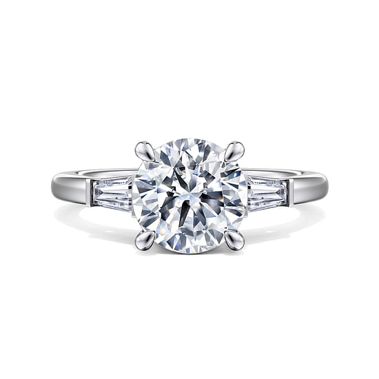 Gabriel - 14K White Gold Round Three Stone Diamond Engagement Ring