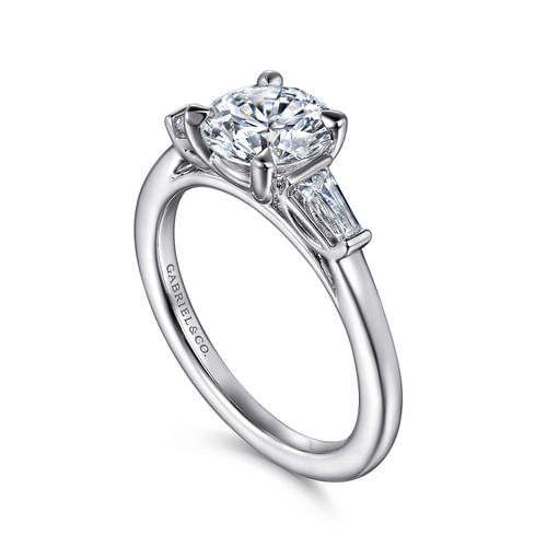 14K White Gold Round Three Stone Diamond Engagement Ring