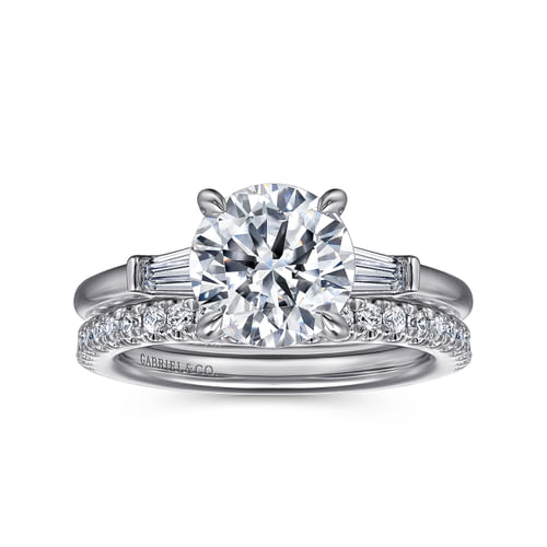 14K White Gold Round Three Stone Diamond Engagement Ring