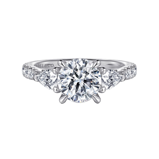 Gabriel - 14K White Gold Round Three Stone Diamond Engagement Ring