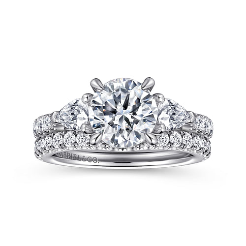 14K White Gold Round Three Stone Diamond Engagement Ring