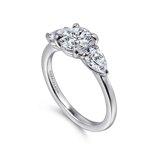 14K White Gold Round Three Stone Diamond Engagement Ring