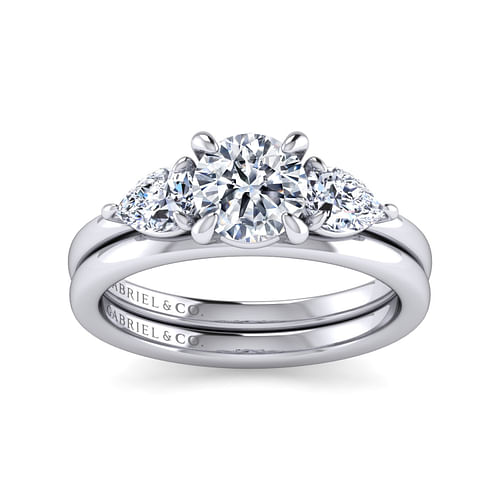 14K White Gold Round Three Stone Diamond Engagement Ring