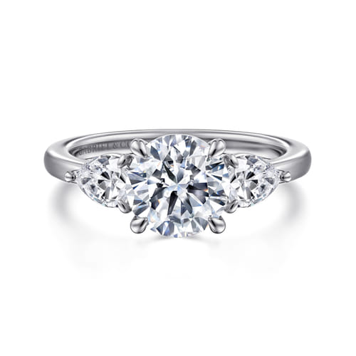 14K White Gold Round Three Stone Diamond Engagement Ring