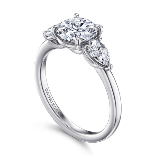 14K White Gold Round Three Stone Diamond Engagement Ring