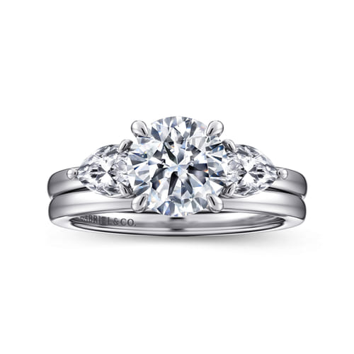 14K White Gold Round Three Stone Diamond Engagement Ring