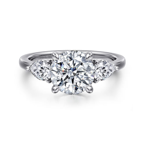14K White Gold Round Three Stone Diamond Engagement Ring