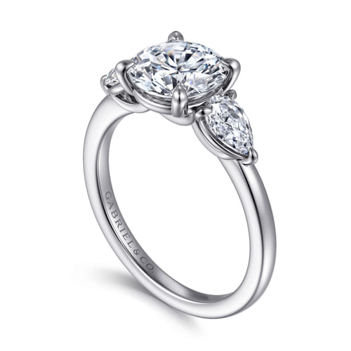 14K White Gold Round Three Stone Diamond Engagement Ring