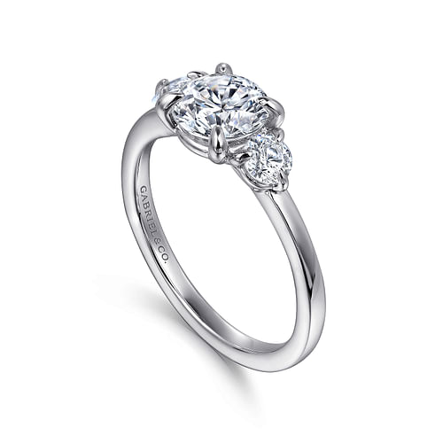 14K White Gold Round Three Stone Diamond Engagement Ring