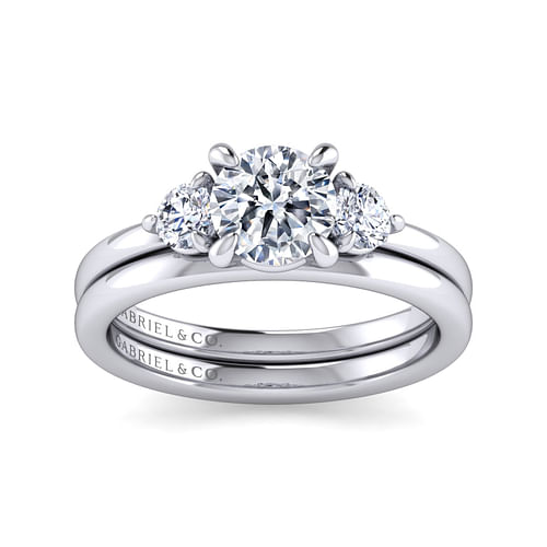 14K White Gold Round Three Stone Diamond Engagement Ring