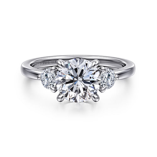 14K White Gold Round Three Stone Diamond Engagement Ring
