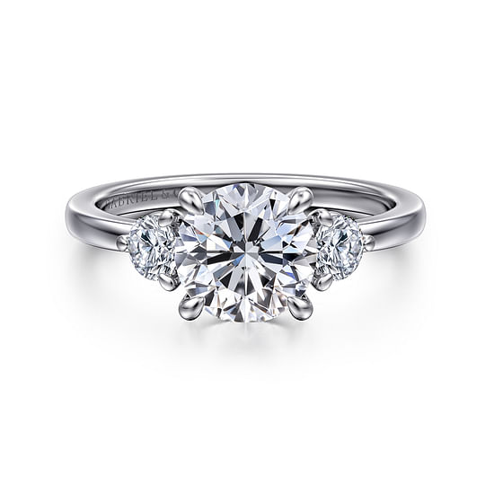 Gabriel - 14K White Gold Round Three Stone Diamond Engagement Ring