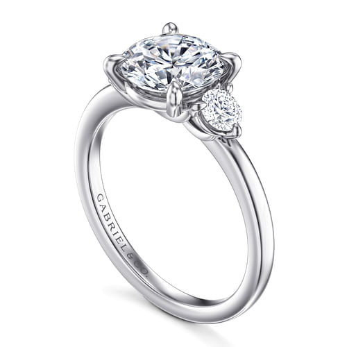 14K White Gold Round Three Stone Diamond Engagement Ring
