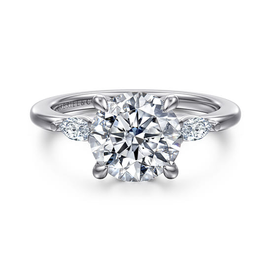 Gabriel - 14K White Gold Round Three Stone Diamond Engagement Ring