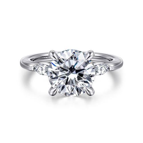 14K White Gold Round Three Stone Diamond Engagement Ring