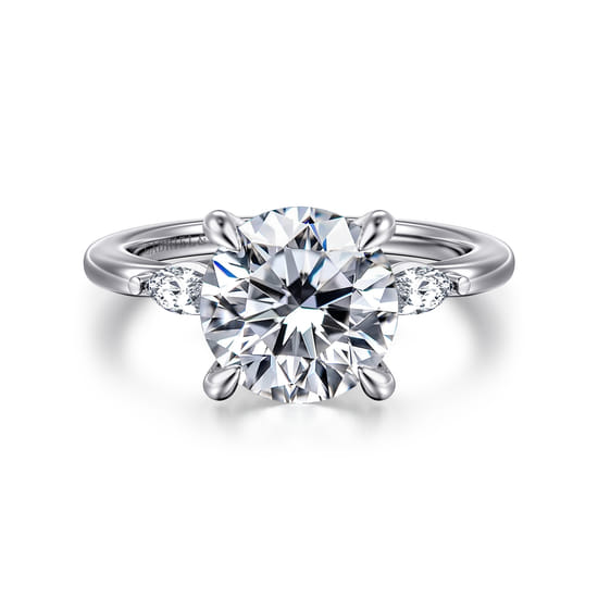 Gabriel - 14K White Gold Round Three Stone Diamond Engagement Ring Gabriel - 14K White Gold Round Three Stone Diamond Engagement Ring