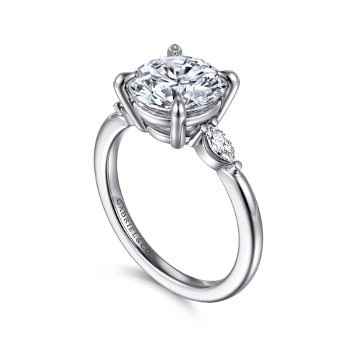 14K White Gold Round Three Stone Diamond Engagement Ring