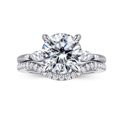 14K White Gold Round Three Stone Diamond Engagement Ring