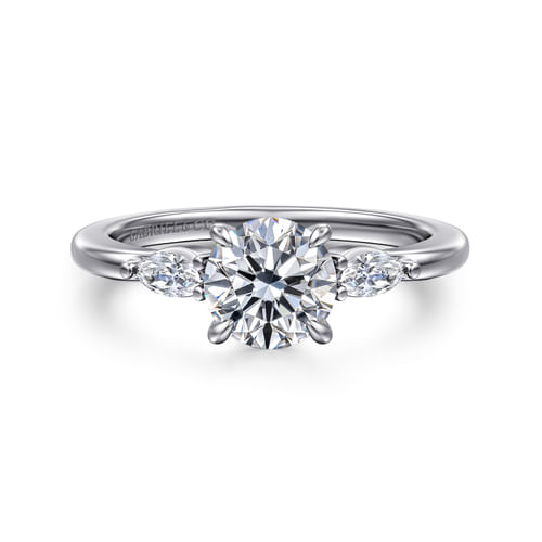 14K White Gold Round Three Stone Diamond Engagement Ring