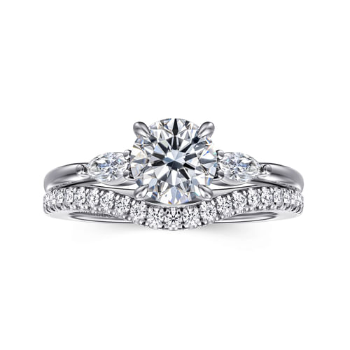 14K White Gold Round Three Stone Diamond Engagement Ring