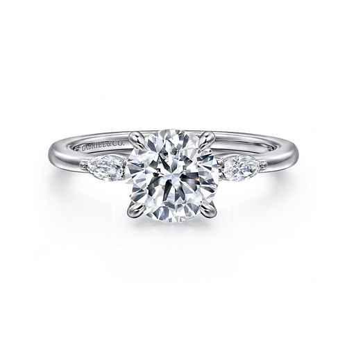 14K White Gold Round Three Stone Diamond Engagement Ring