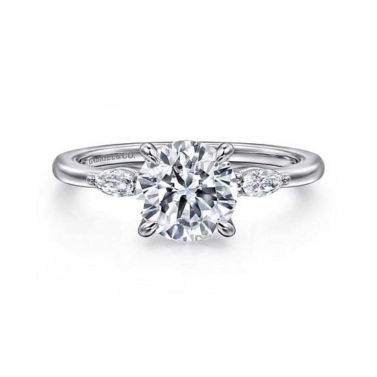 Gabriel - 14K White Gold Round Three Stone Diamond Engagement Ring