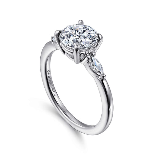 14K White Gold Round Three Stone Diamond Engagement Ring