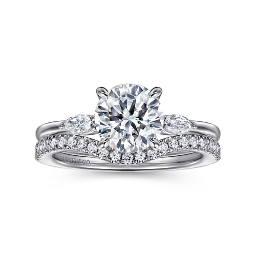 14K White Gold Round Three Stone Diamond Engagement Ring