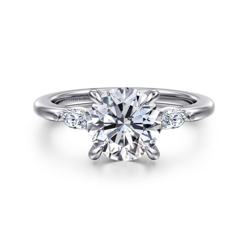 14K White Gold Round Three Stone Diamond Engagement Ring