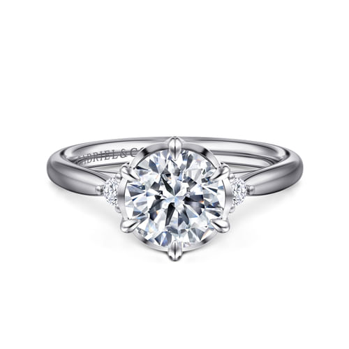14K White Gold Round Three Stone Diamond Engagement Ring
