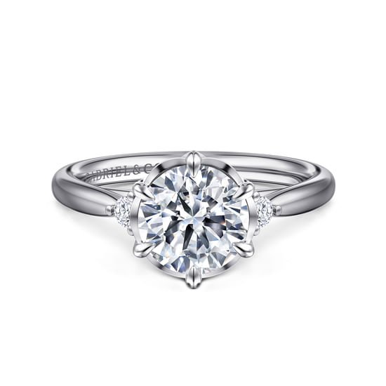 Gabriel - 14K White Gold Round Three Stone Diamond Engagement Ring