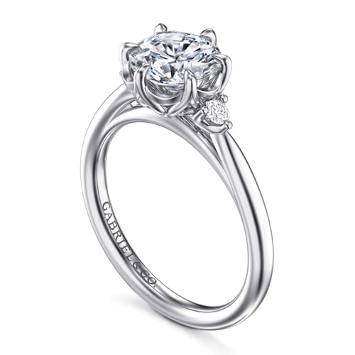 14K White Gold Round Three Stone Diamond Engagement Ring