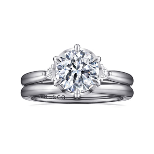 14K White Gold Round Three Stone Diamond Engagement Ring
