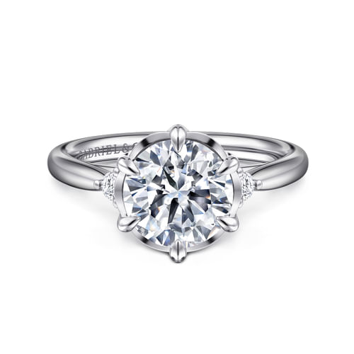14K White Gold Round Three Stone Diamond Engagement Ring