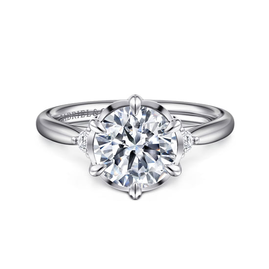 Gabriel - 14K White Gold Round Three Stone Diamond Engagement Ring
