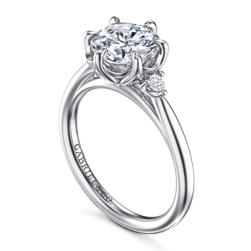 14K White Gold Round Three Stone Diamond Engagement Ring