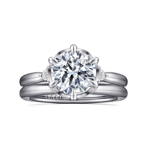 14K White Gold Round Three Stone Diamond Engagement Ring