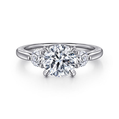 14K White Gold Round Three Stone Diamond Engagement Ring