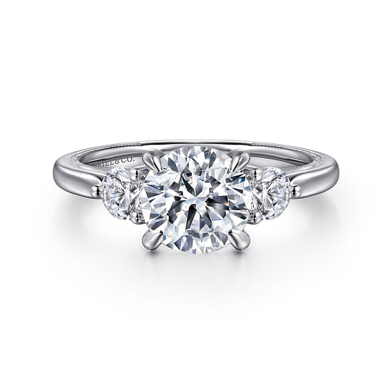 Gabriel - 14K White Gold Round Three Stone Diamond Engagement Ring