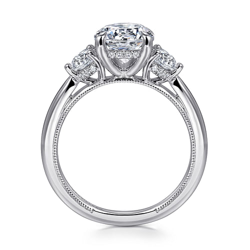 14K White Gold Round Three Stone Diamond Engagement Ring