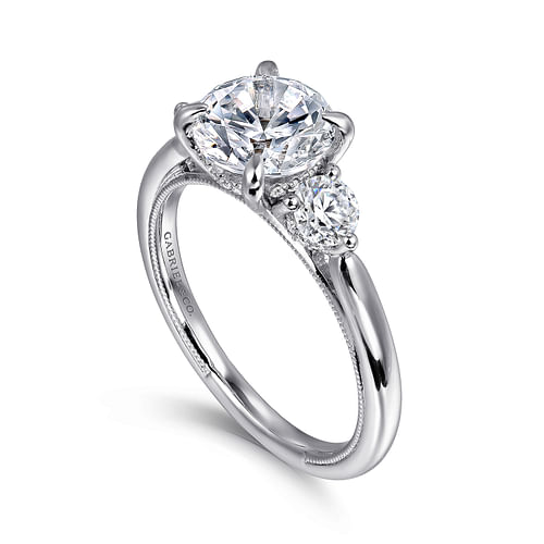 14K White Gold Round Three Stone Diamond Engagement Ring