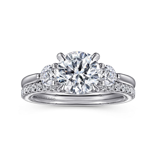 14K White Gold Round Three Stone Diamond Engagement Ring