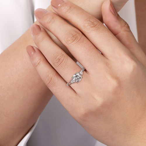 14K White Gold Round Three Stone Diamond Engagement Ring