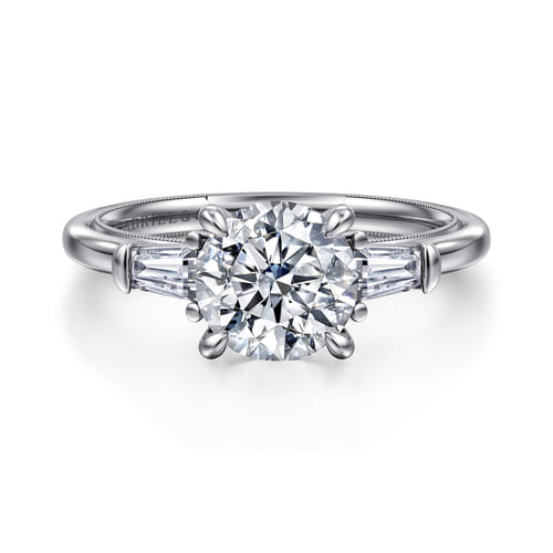 14K White Gold Round Three Stone Diamond Engagement Ring