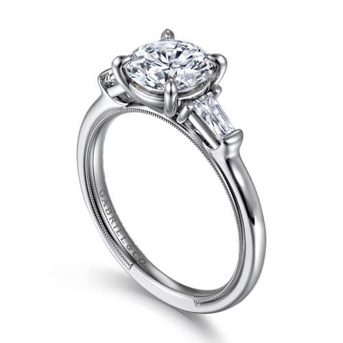 14K White Gold Round Three Stone Diamond Engagement Ring