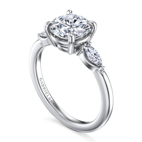 14K White Gold Round Three Stone Diamond Engagement Ring